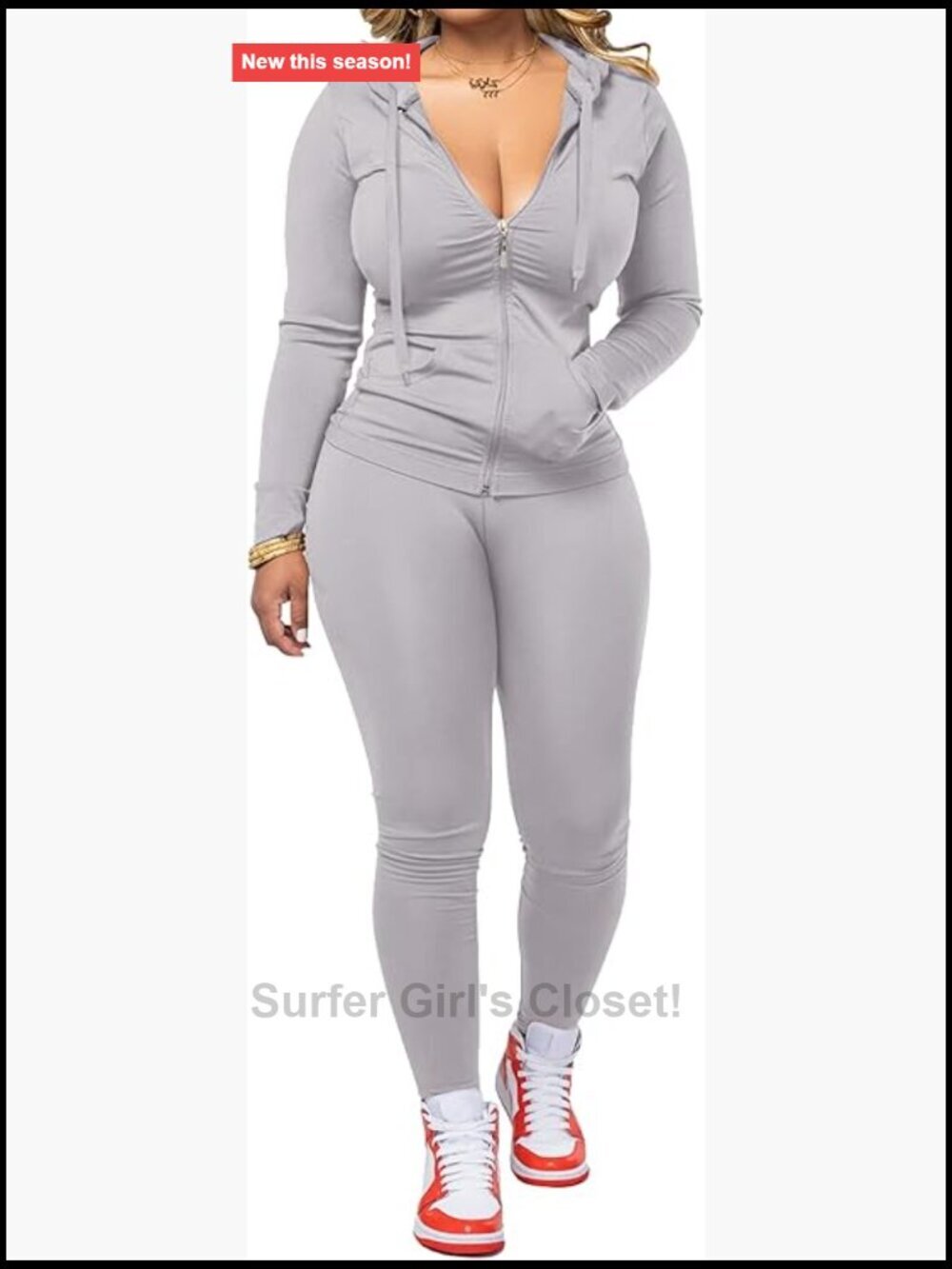Women Two Piece Workout Set Bodycon Legging Jacket Zip Up Hoodie Jogger